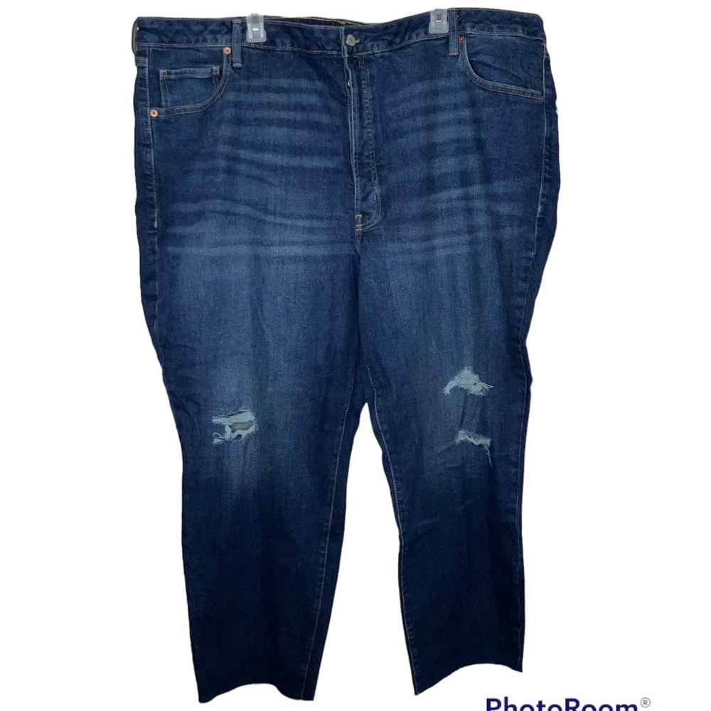 Old Navy Size 28 Jeans HIGH WAISTED BUTTON FLY OG STRAIGHT RIPPED CUT OFF JEANS